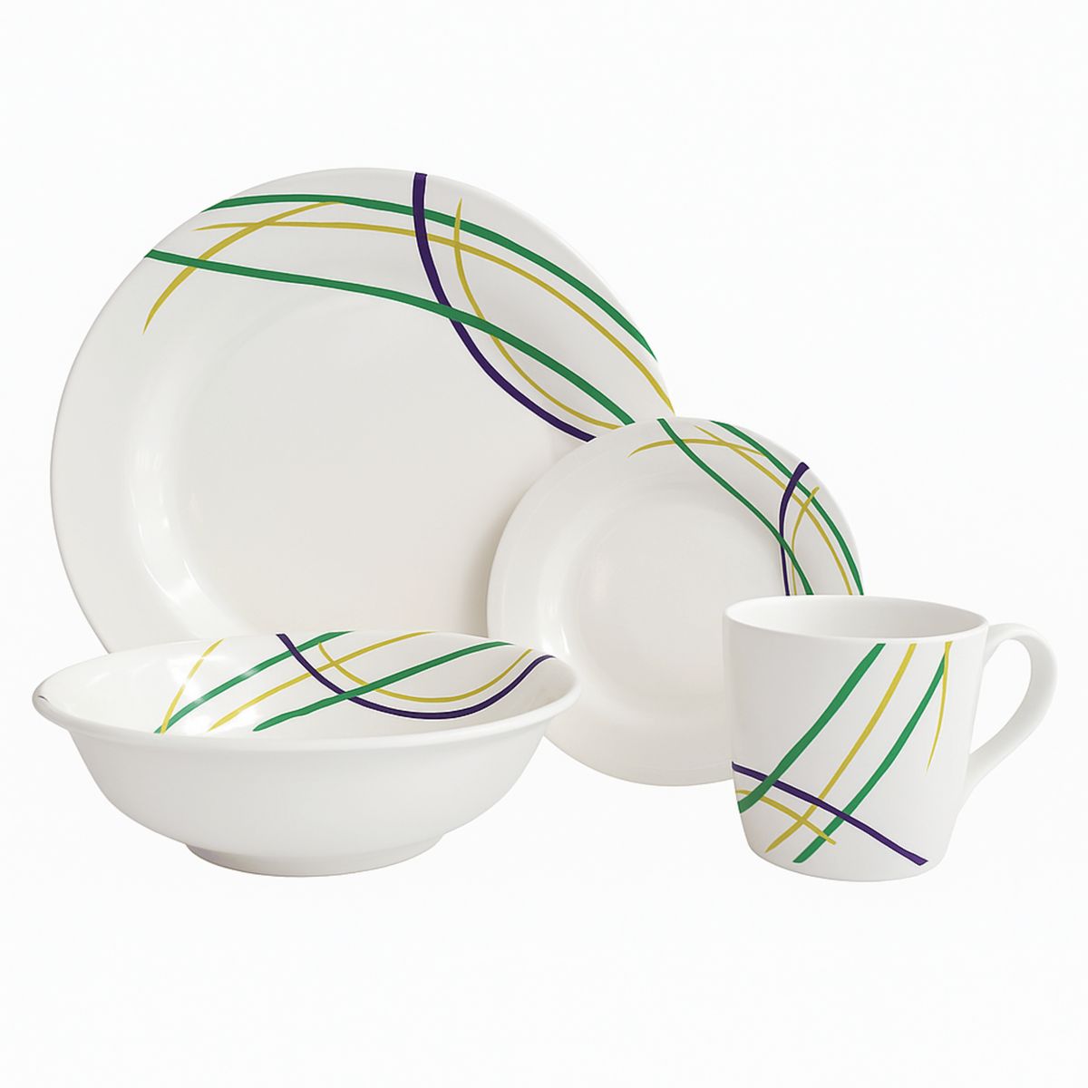 KITCHENWARE - VAJILLA EN MELAMINA BASICA BLANCA REDONDA LINEAS DE COLORES