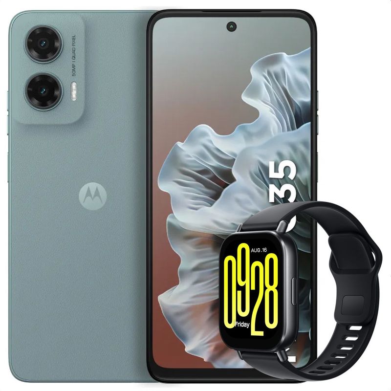 MOTOROLA - Celular Motorola Moto G35 5G 256GB /4GB Gris + Watch 5 Active Blk