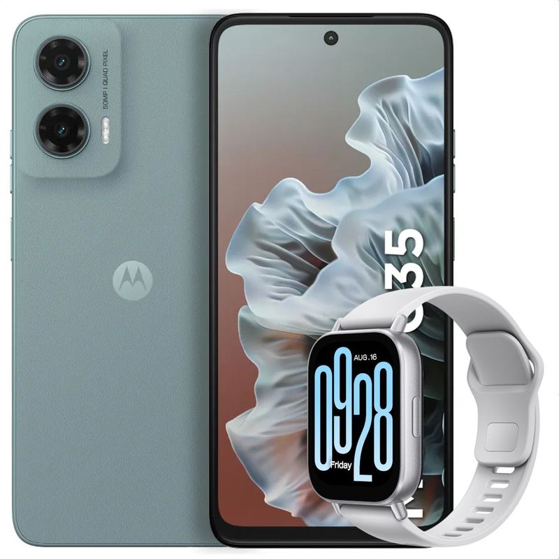 MOTOROLA - Celular Motorola Moto G35 5G 256GB /4GB Gris + Watch 5 Active Slv