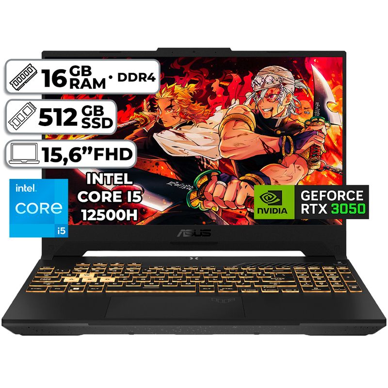 ASUS - PORTÁTIL GAMER ASUS INTEL CORE I5-12500H 16GB RAM 512GB SSD RTX 3050 4GB WIN 11 15,6"FHD JAEGER GRAY