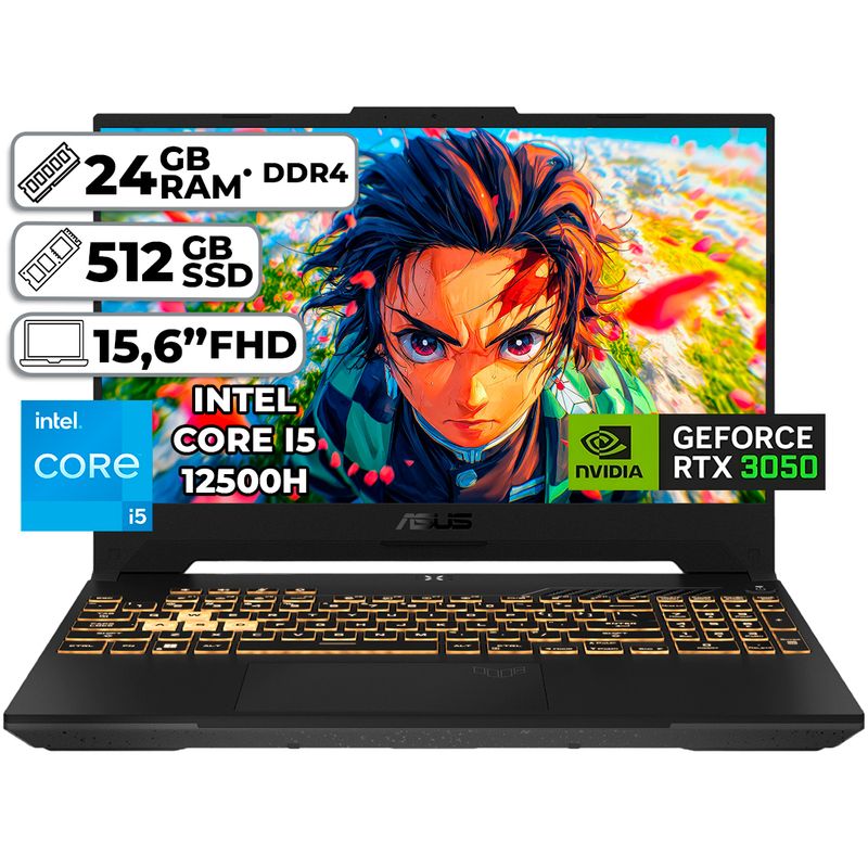 ASUS - PORTÁTIL GAMER ASUS INTEL CORE I5-12500H 24GB RAM 512GB SSD RTX 3050 4GB WIN 11 15,6"FHD JAEGER GRAY