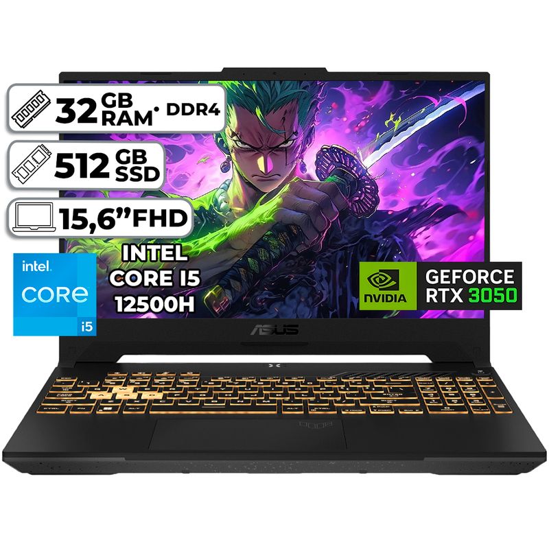 ASUS - PORTÁTIL GAMER ASUS INTEL CORE I5-12500H 32GB RAM 512GB SSD RTX 3050 4GB WIN 11 15,6"FHD JAEGER GRAY