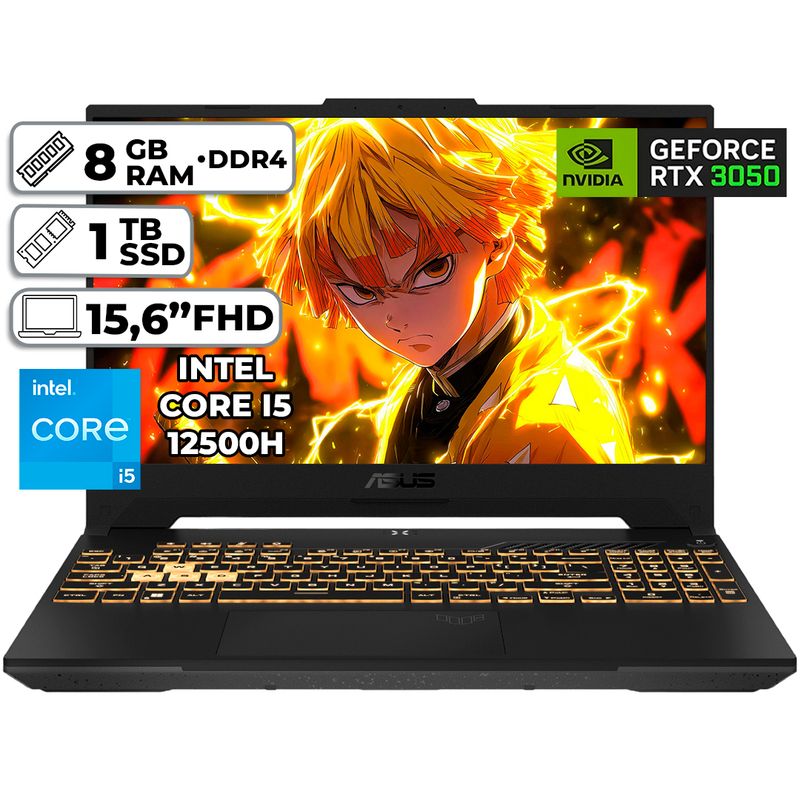 ASUS - PORTÁTIL GAMER ASUS INTEL CORE I5-12500H 8GB RAM 1TB SSD RTX 3050 4GB WIN 11 15,6" FHD JAEGER GRAY