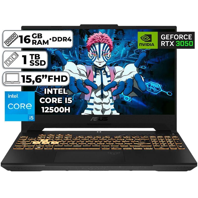 ASUS - PORTÁTIL GAMER ASUS INTEL CORE I5-12500H 16GB RAM 1TB SSD RTX 3050 4GB WIN 11 15,6" FHD JAEGER GRAY