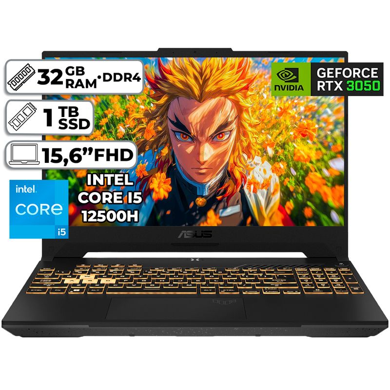 ASUS - PORTÁTIL GAMER ASUS INTEL CORE I5-12500H 32GB RAM 1TB SSD RTX 3050 4GB WIN 11 15,6" FHD JAEGER GRAY