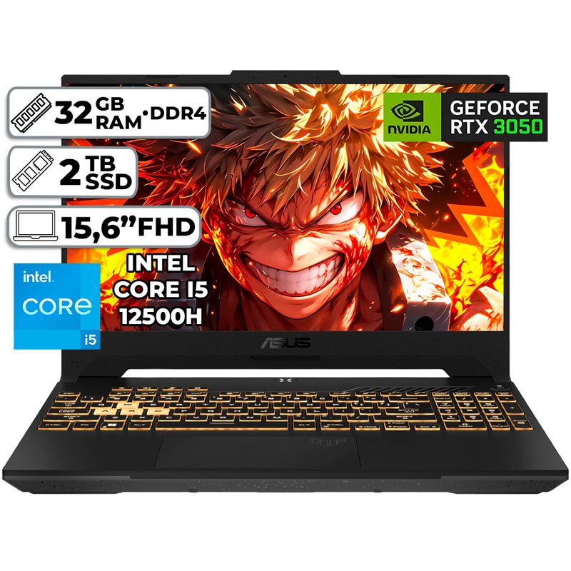 ASUS - PORTÁTIL GAMER ASUS INTEL CORE I5-12500H 32GB RAM 2TB SSD RTX 3050 4GB WIN 11 15,6" FHD JAEGER GRAY