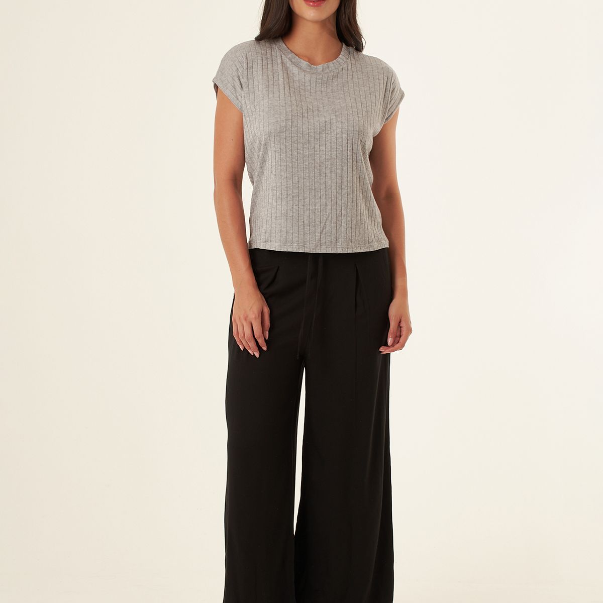 BELIFE - Camiseta gris con cuello redondo para mujer