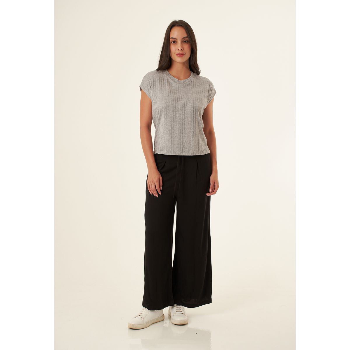 BELIFE - Camiseta gris con cuello redondo para mujer