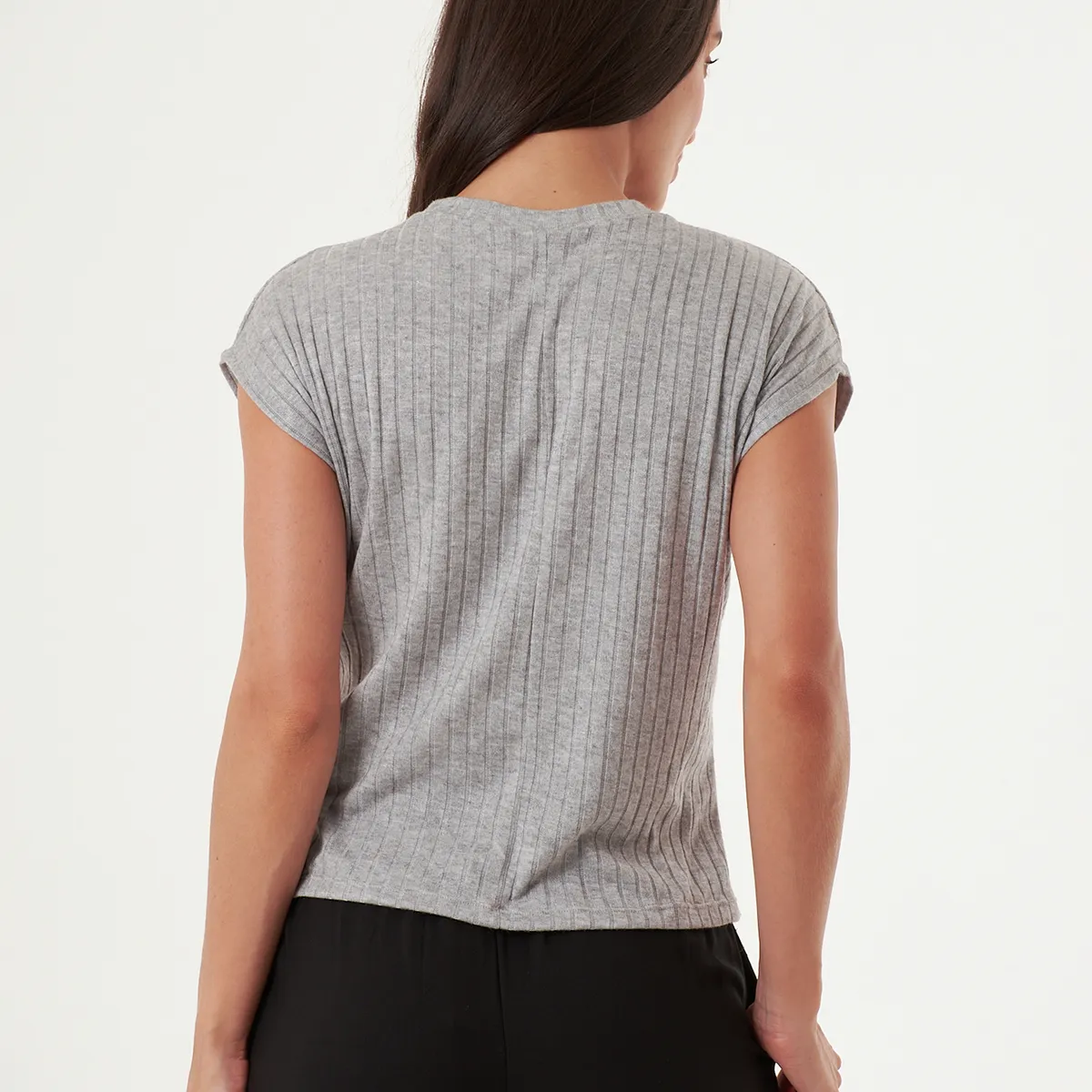 BELIFE - Camiseta gris con cuello redondo para mujer