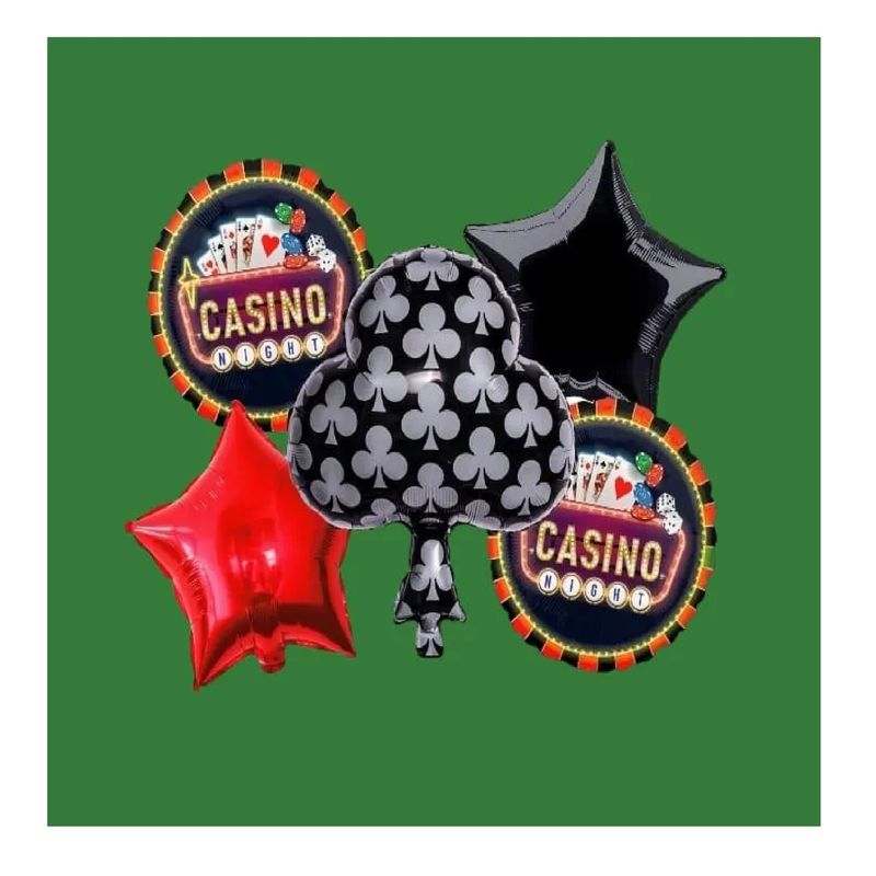 GENERICO - Bouquet X5 Globos Metálizados Trébol Casino
