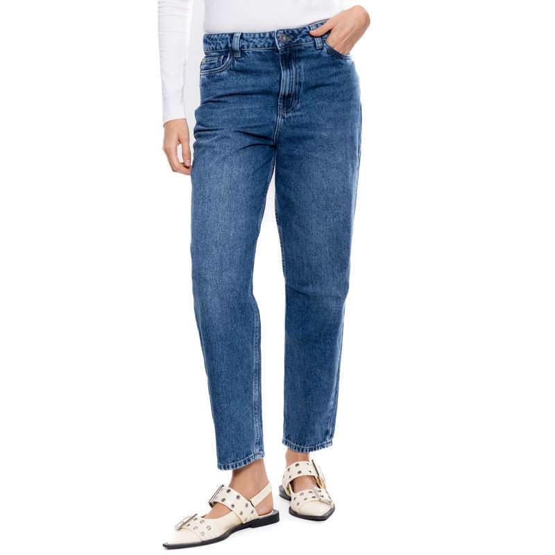 COLOR BLUE - High Waist Mom Fit Jeans Tono Oscuro