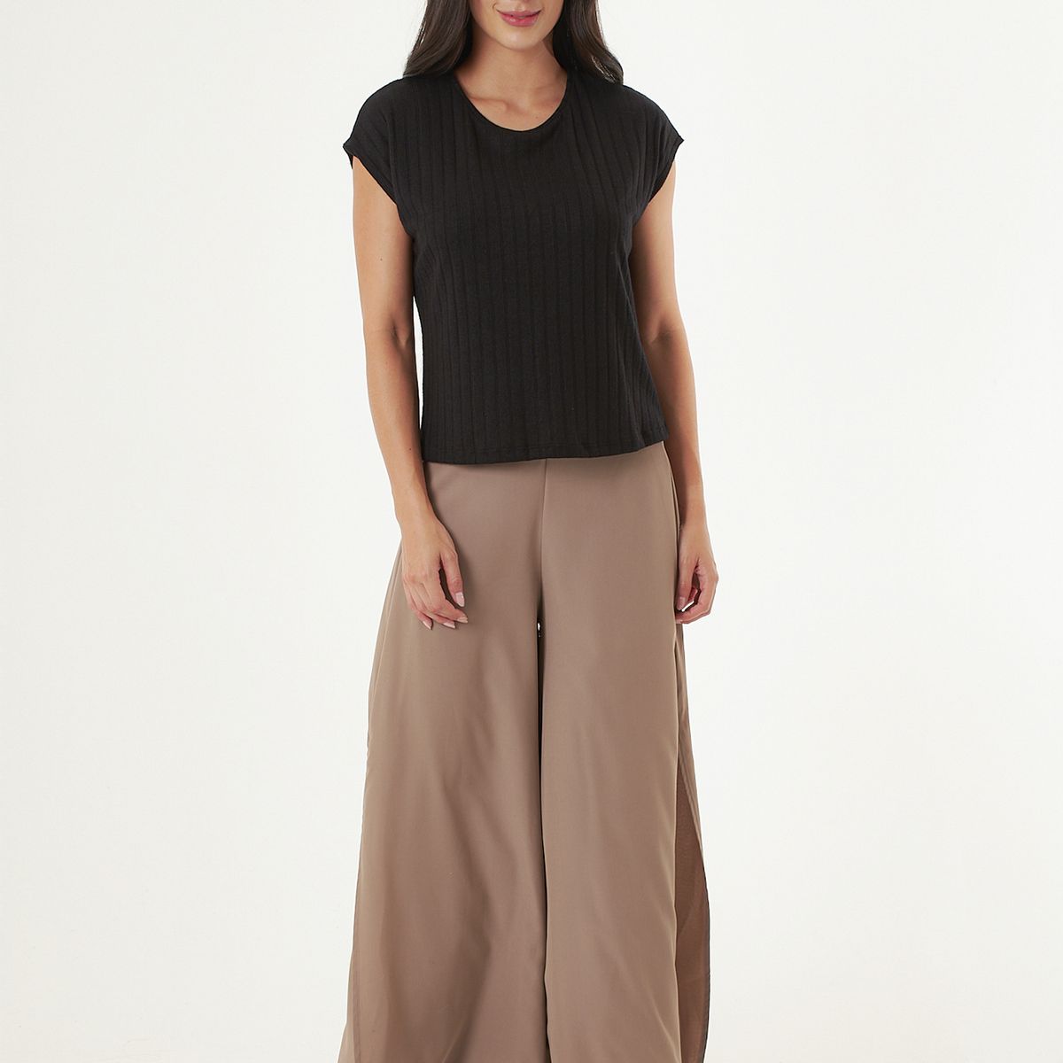 BELIFE - Camiseta negra con cuello redondo para mujer