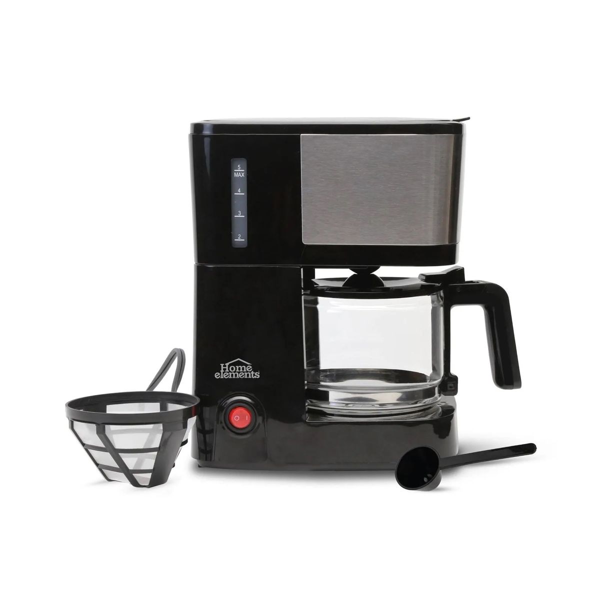 HOME ELEMENTS - Cafetera 6 Tazas Home Elements Jarra De Vidrio Hecm9420ss  Negro