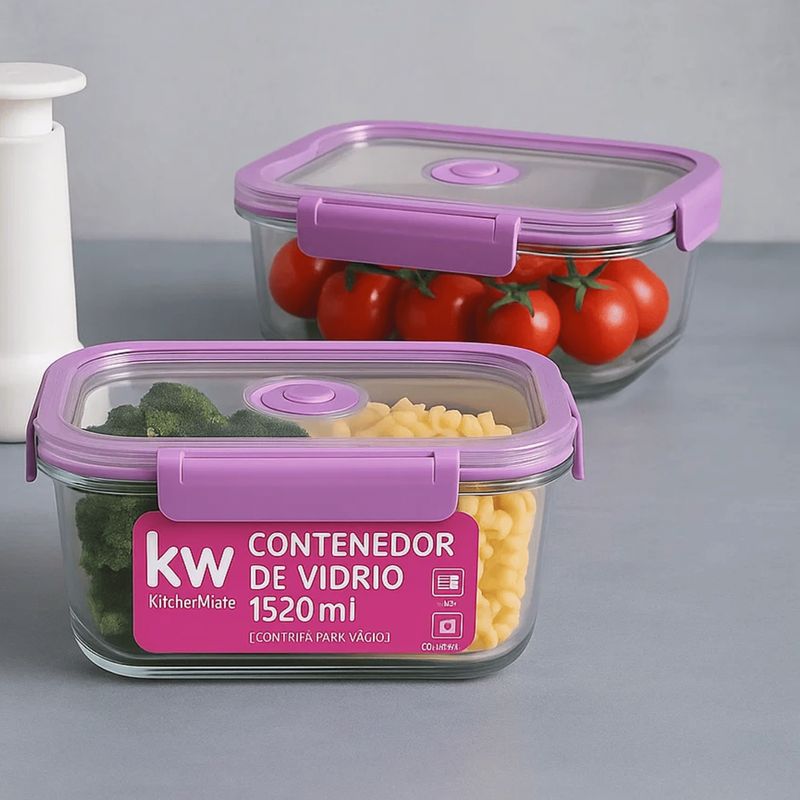 KITCHENWARE - Set x9 Contenedores Refractarios con Tapas Herméticas y Bomba