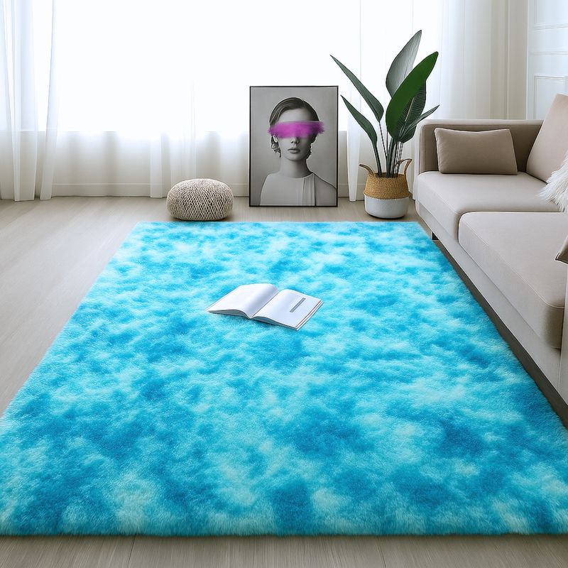 GENERICO - Tapete Alfombra Peluda 200x150cm Celeste Jaspeada Sala Habitación Oficina