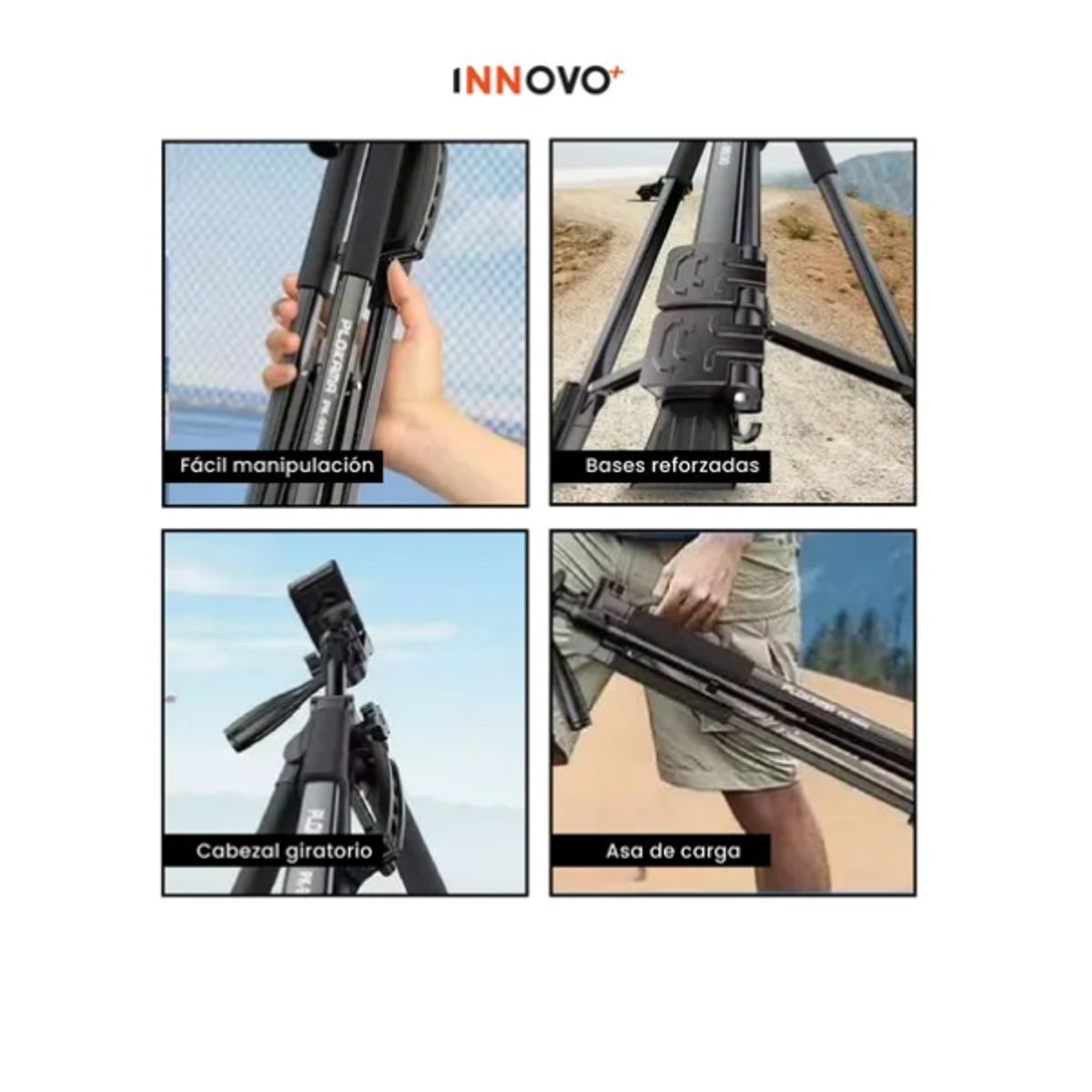 INNOVA - Trípode Profesional Aluminio 150 Cm Control Estuche Panorámico