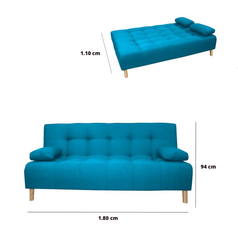 GENERICO - Sofa Cama Sabathy 3 Puestos Turquesa + Cojines