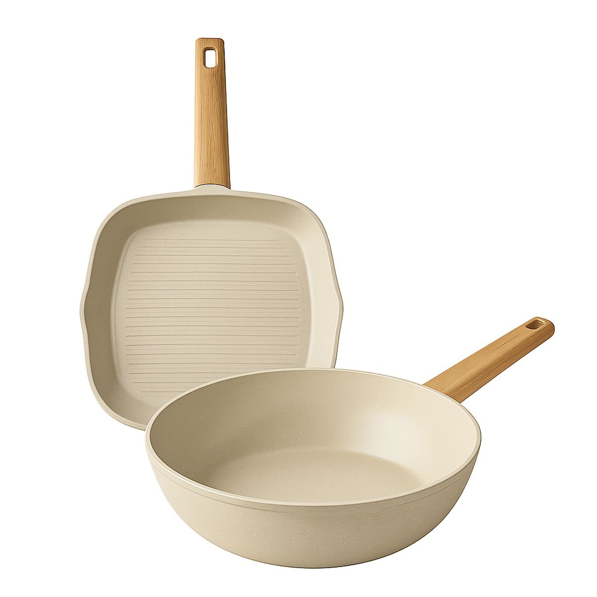 BERGNER - Set x2 Sartenes Bergner Wok y Plancha 28 cm Naturally Aluminio Forjado