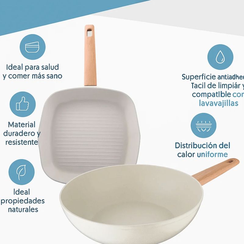 BERGNER - Set x2 Sartenes Bergner Wok y Plancha 28 cm Naturally Aluminio Forjado