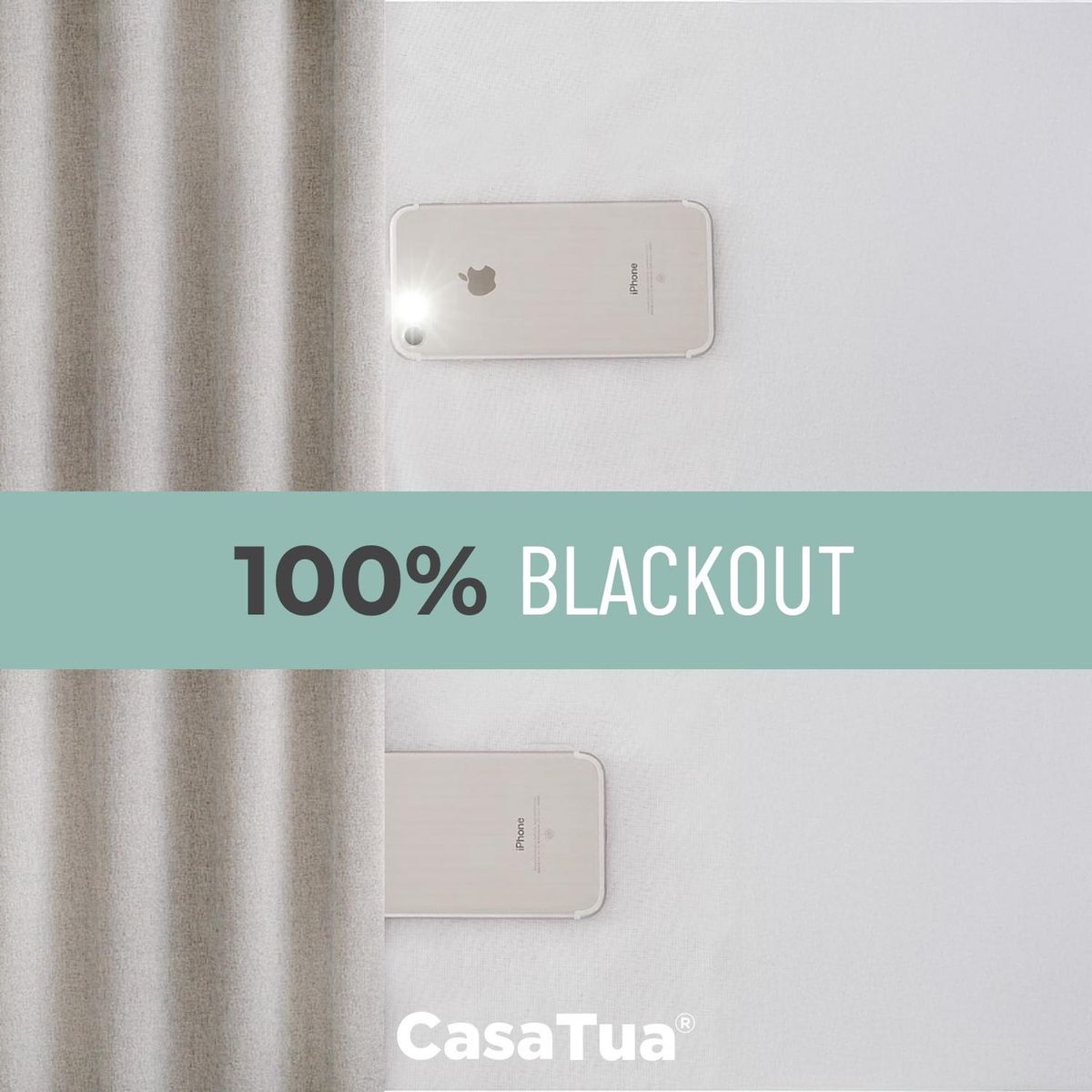 CASATUA - Cortina Blackout 100% Casatua 2 Paños 107x160cm Textura Lino - Beige