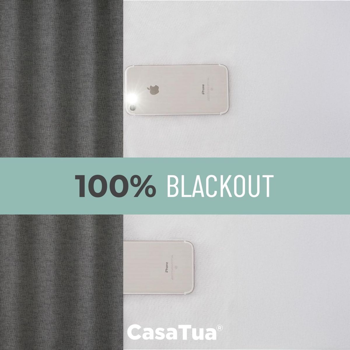 CASATUA - Cortina Blackout 100% Casatua 2 Paños 107x160cm Textura Lino - Gris oscuro