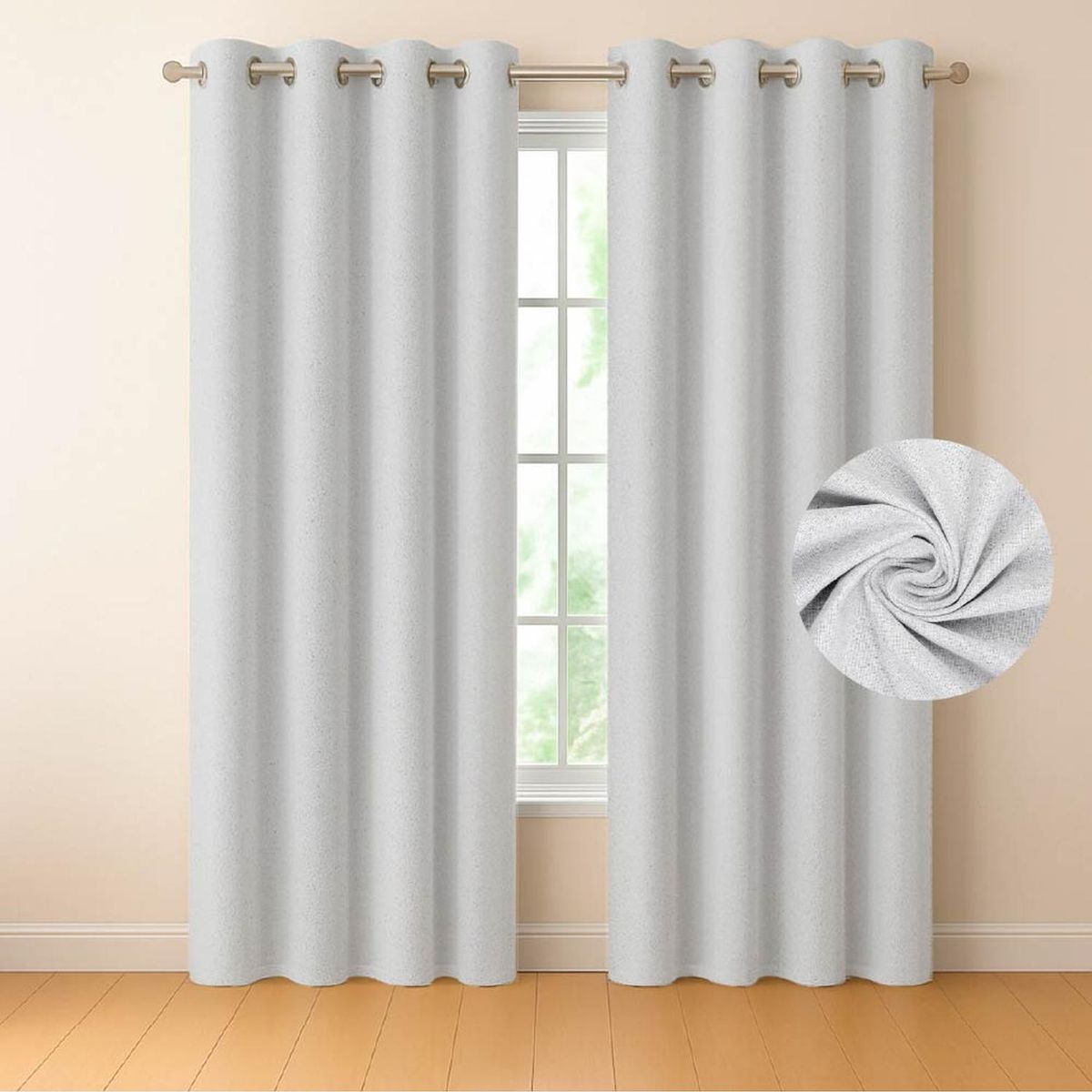 CASATUA - Cortina 100% Blackout Casatua 2 Paños Tipo Lino 220 x 140cm - Crema