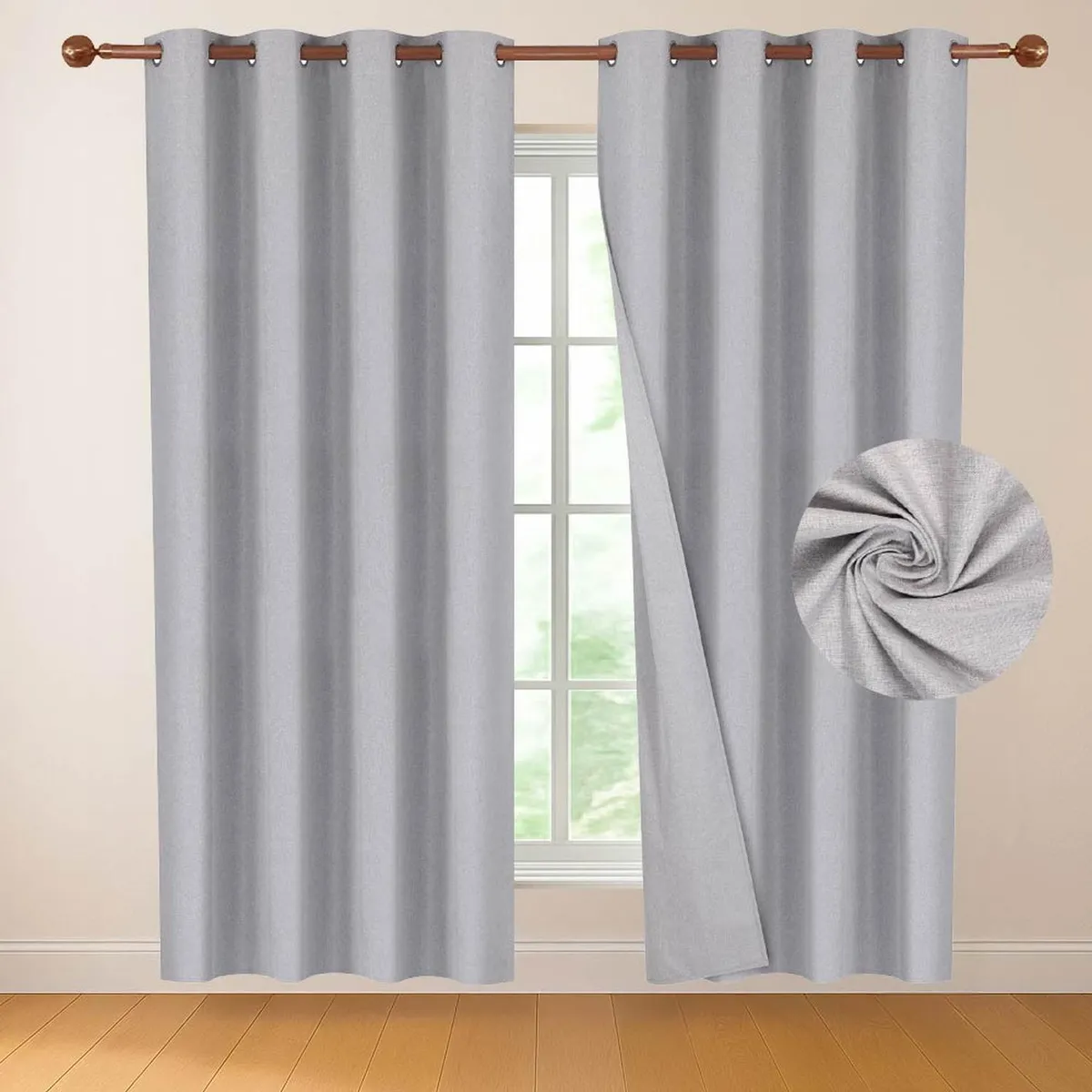 CASATUA - Cortina 100% Blackout Casatua 2 Paños Tipo Lino 220 x 140cm - Gris