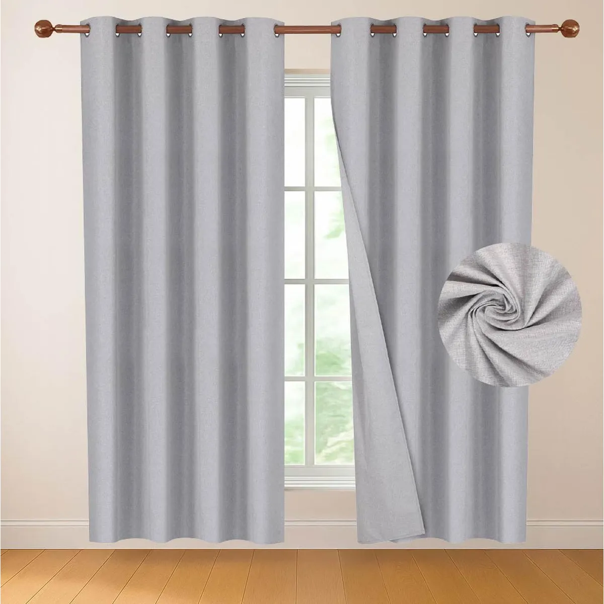 CASATUA - Cortina 100% Blackout Casatua 2 Paños Tipo Lino 220 x 140cm - Gris