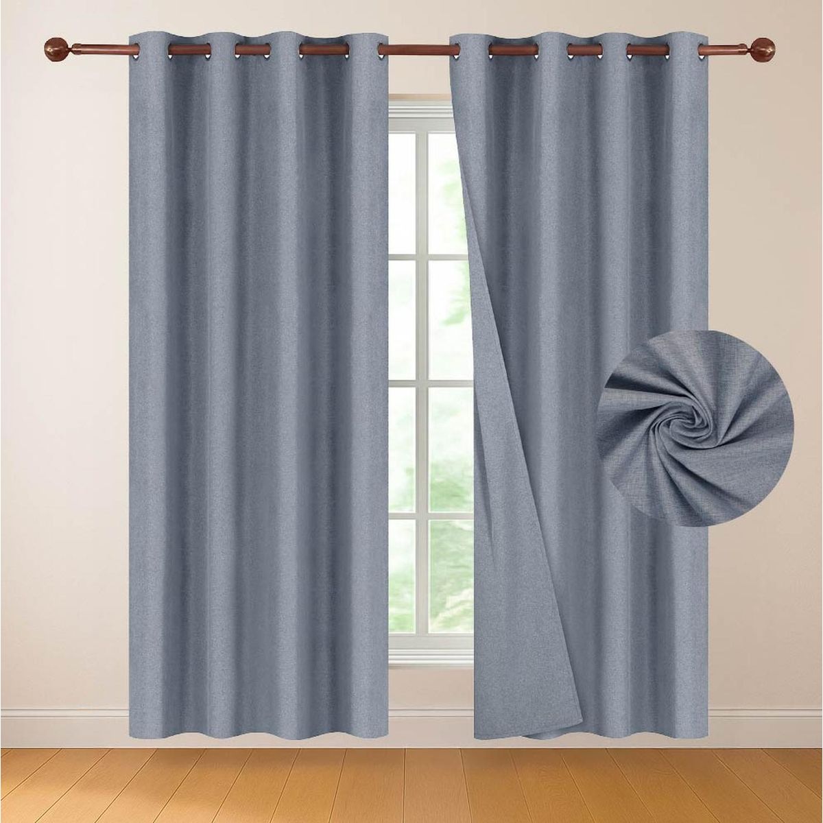 CASATUA - Cortina 100% Blackout Casatua 2 Paños Tipo Lino 220 x 140cm - Azul