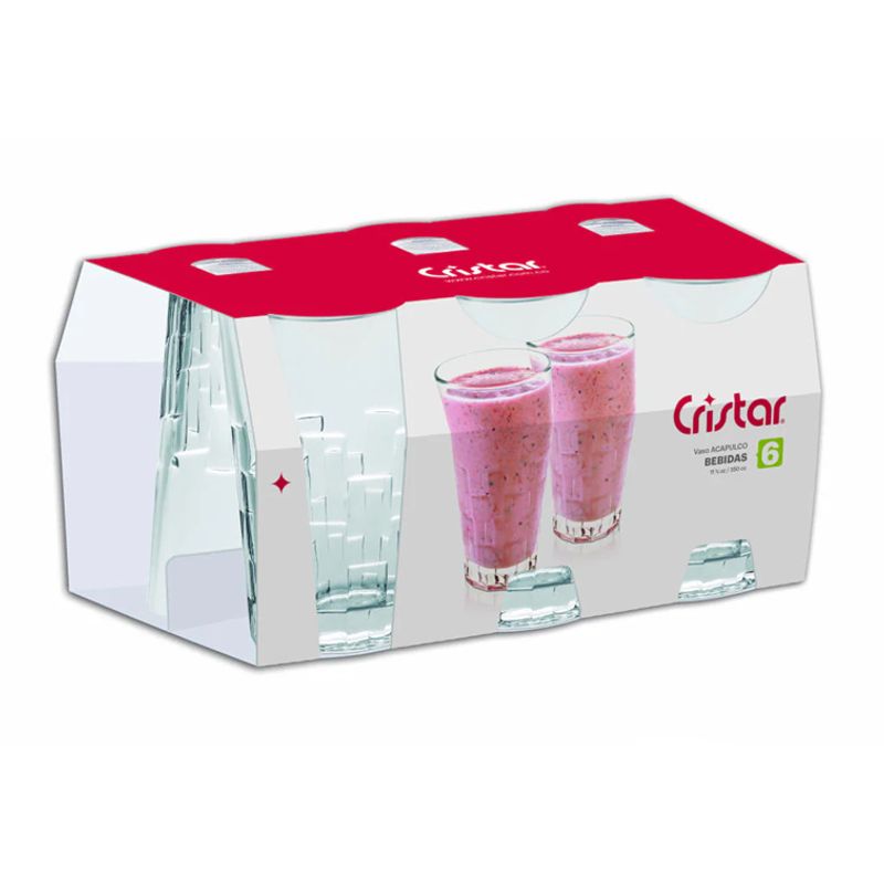CRISTAR - Set X6 Unidades de Vasos Acapulco Cristar 0602CL