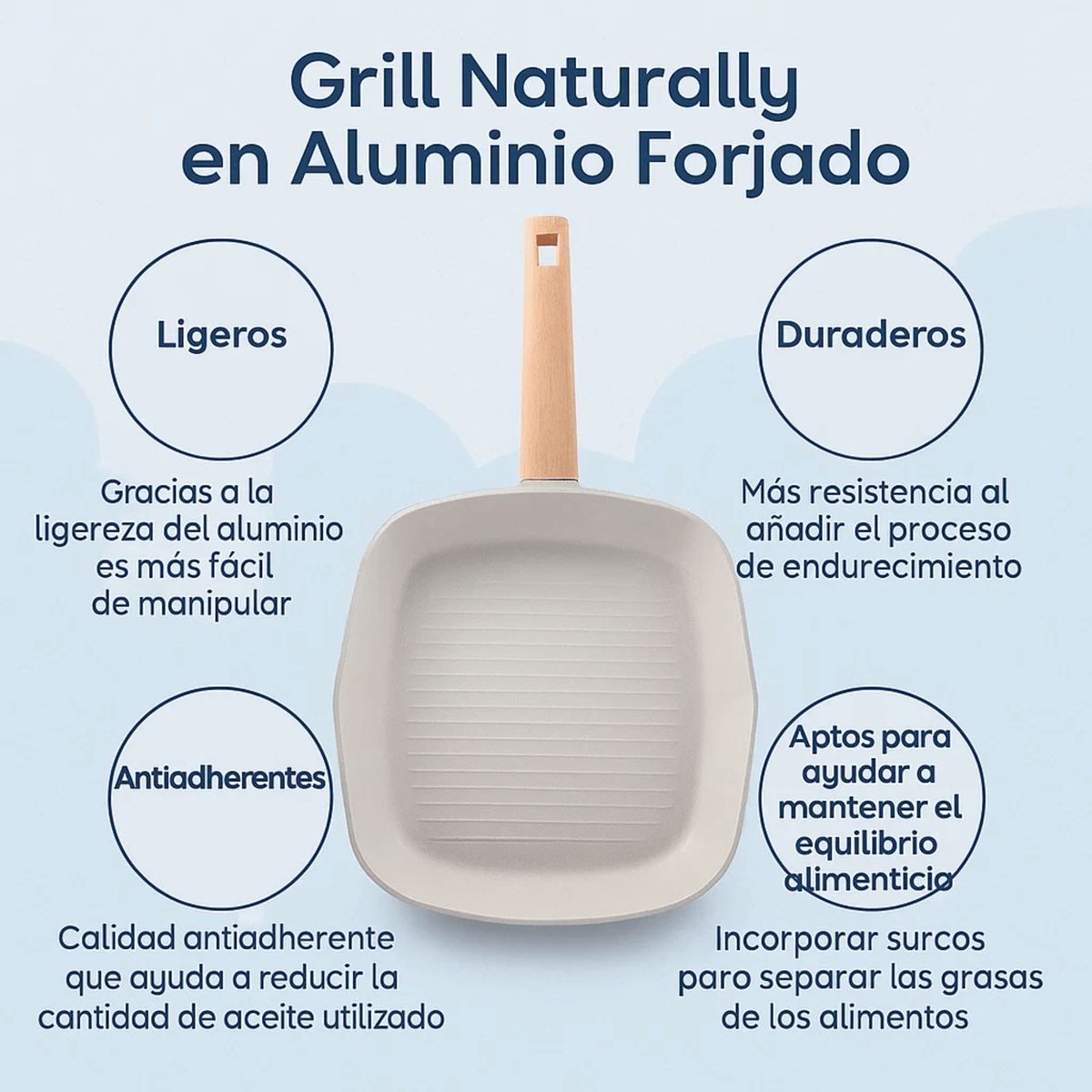 BERGNER - Sartén Asador 28x28 cm Naturally  Aluminio Forjado Apto Inducción