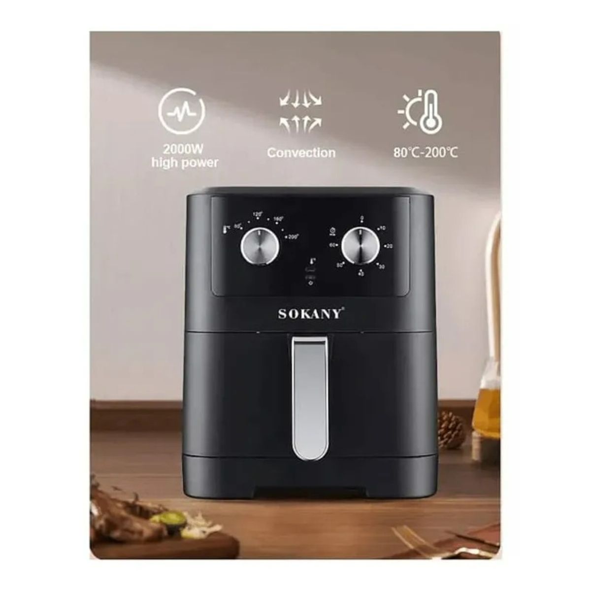 SOKANY - Freidora de Aire Inteligente 8 Litros Manual Multifuncional