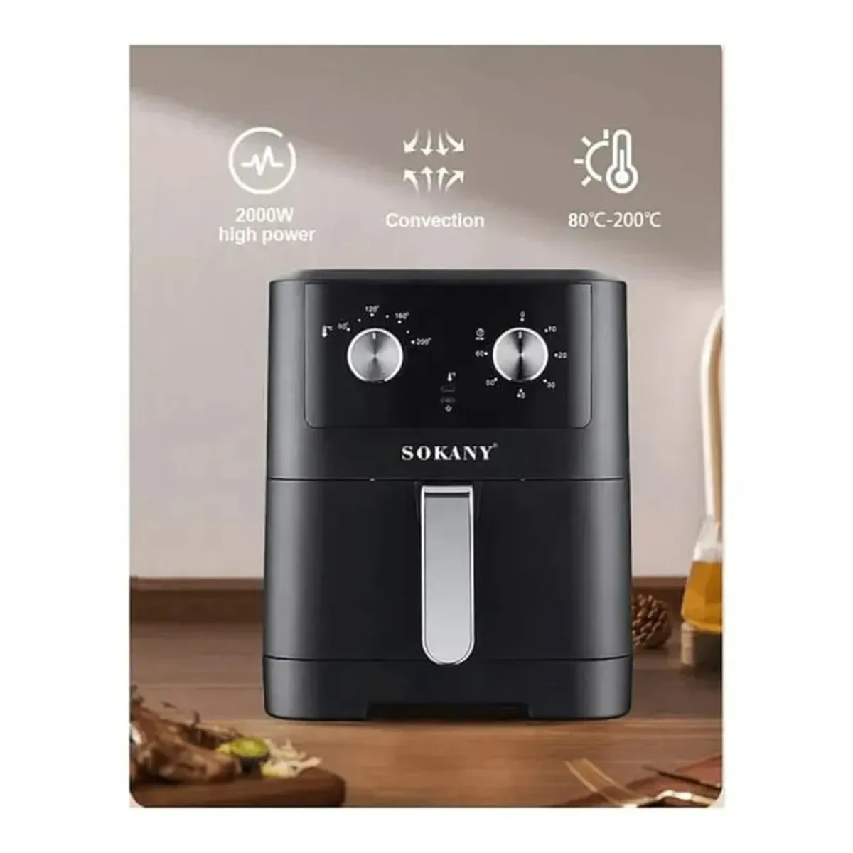 SOKANY - Freidora de Aire Inteligente 8 Litros Manual Multifuncional