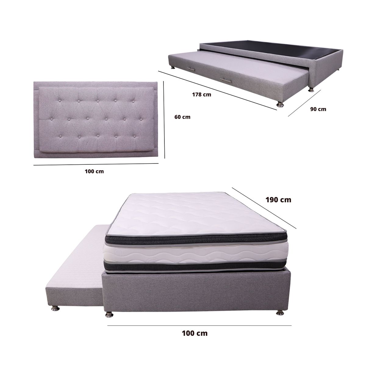 GENERICO - Combo Cama Tarima Nido Fontana doble pillow 100 Sencillo mas espaldar