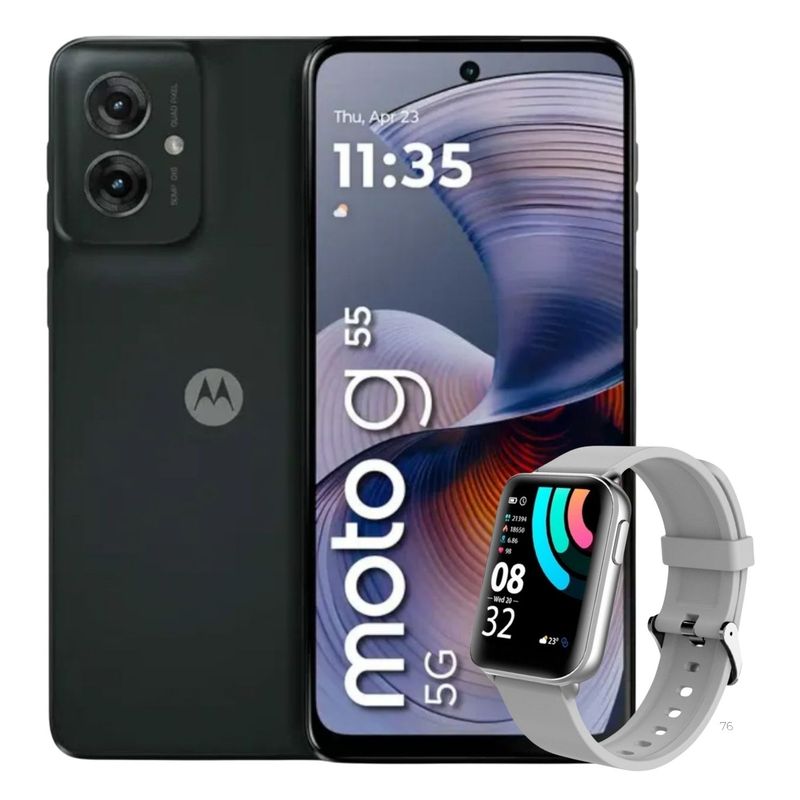 MOTOROLA - Celular Motorola G55 8GB 256GB 5G Negro + Smartwatch Oraimo OSW-16P