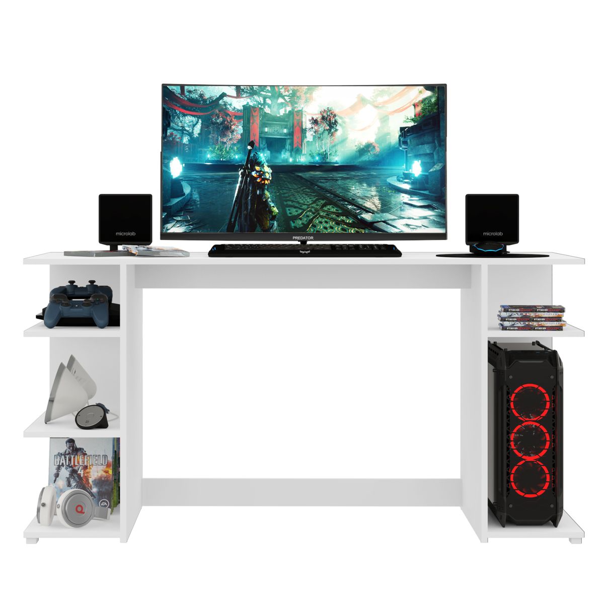 GENERICO - Escritorio Gamer Blanco Para Jugadores o Para Oficina