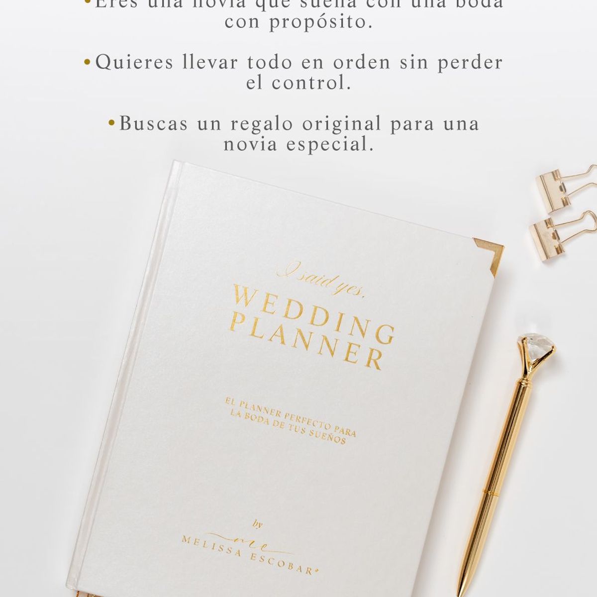 MELISSA ESCOBAR - WEDDING PLANNER, mi diario financiero, blanco con dorado, 2025