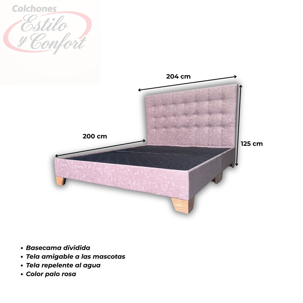 ESTILO Y CONFORT - Basecama Dividida con cabecero Deco 200x200 Palo de Rosa Pata de Madera