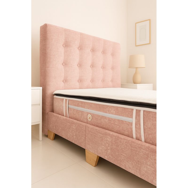 ESTILO Y CONFORT - Basecama + Colchón Resortado + Cabecero Deco 100x190 Palo de Rosa