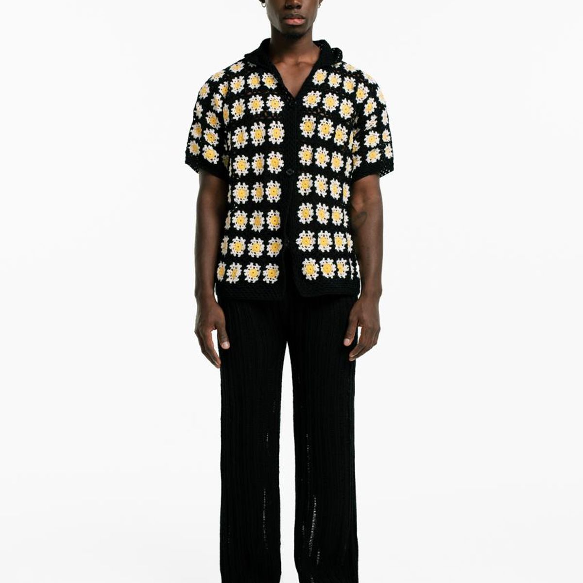 MAGLIONE - Camiseta Polo Flores crochet manga corta