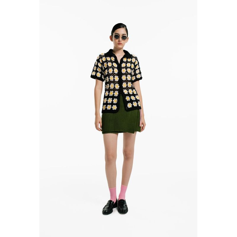 MAGLIONE - Camiseta Polo Flores crochet manga corta