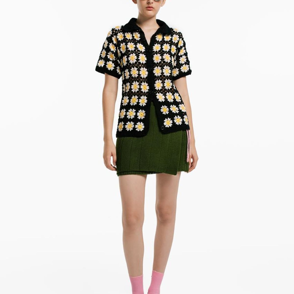 MAGLIONE - Camiseta Polo Flores crochet manga corta