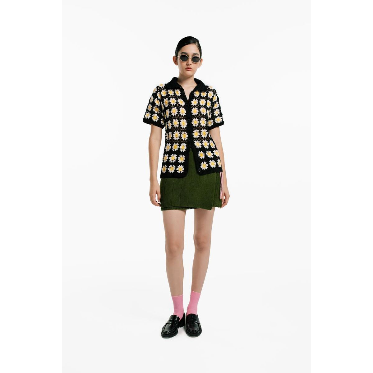 MAGLIONE - Camiseta Polo Flores crochet manga corta