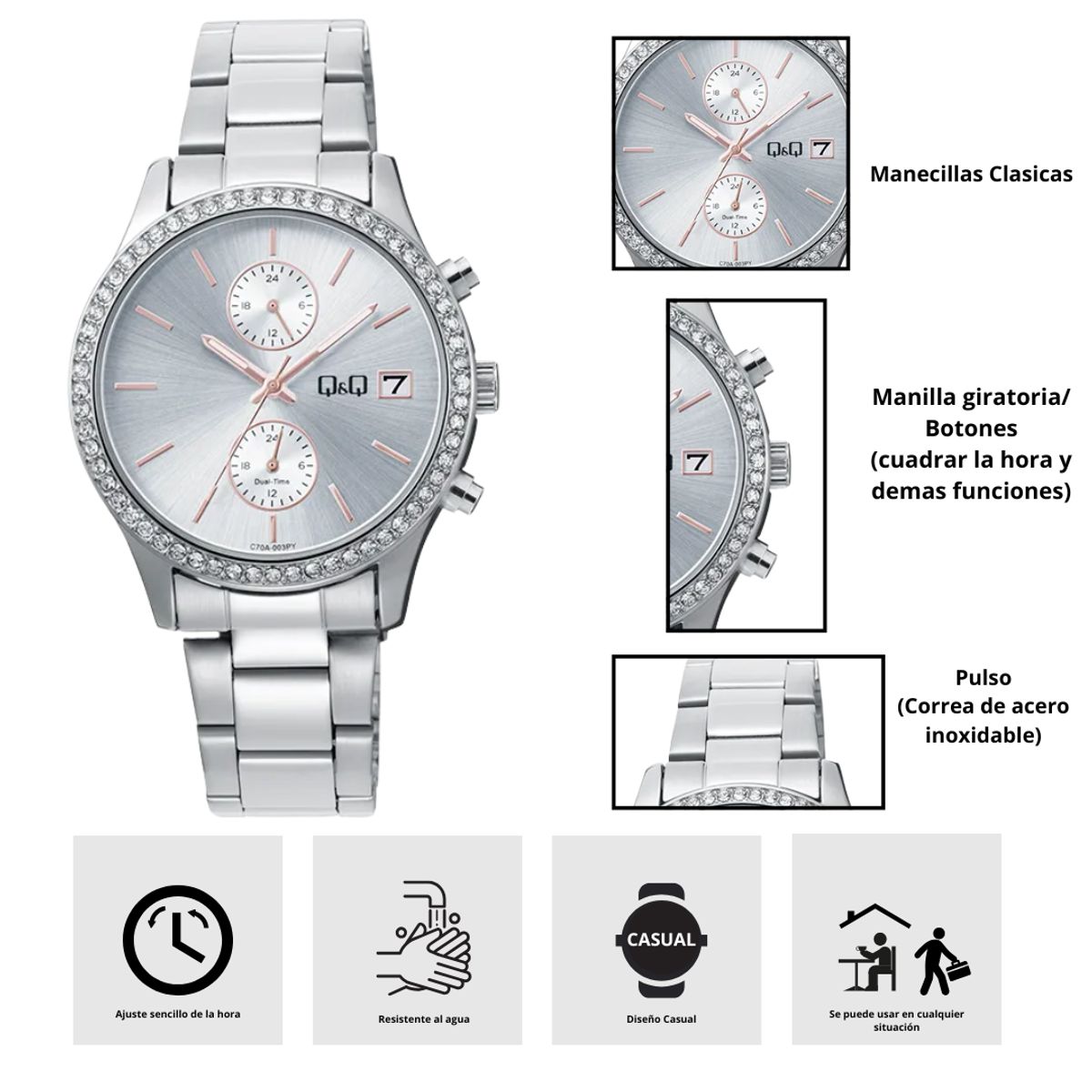 Q&Q - Reloj Q&Q C70A-003PY Diseño Elegante