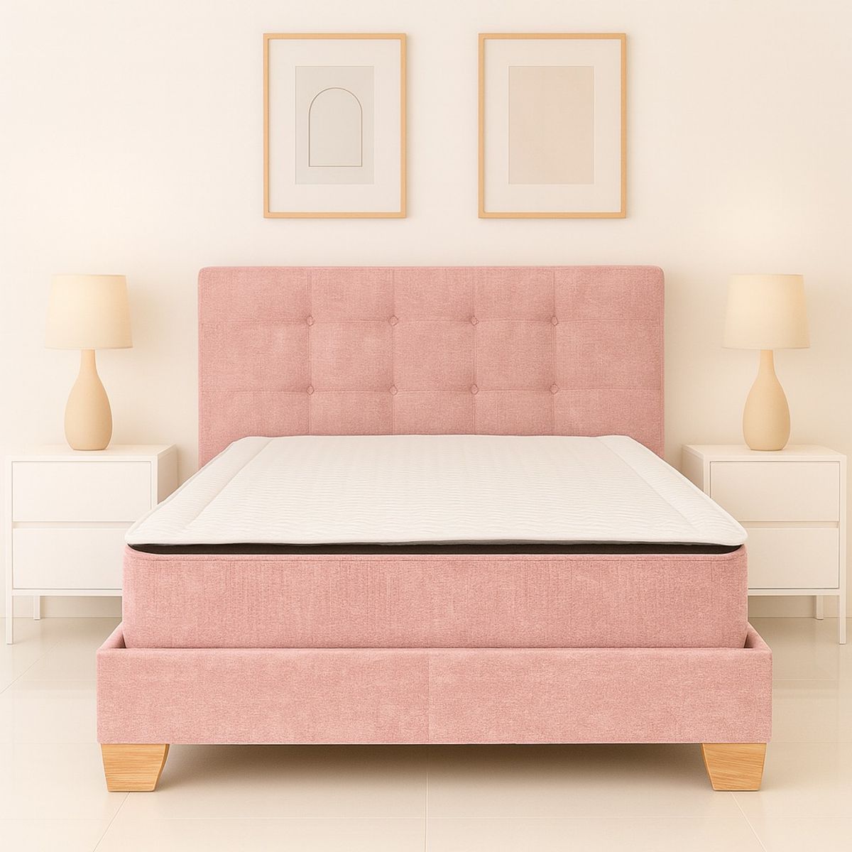 ESTILO Y CONFORT - Basecama + Colchón Resortado + Cabecero Deco 200x200 Palo de Rosa