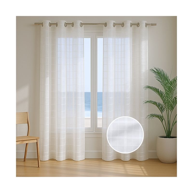 GENERICO - Cortina Velo Suizo Argollado Blanco 2 paneles 135x220 cm Con Diseño Cuadros