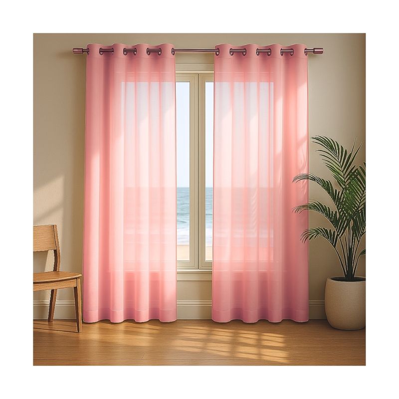 GENERICO - Cortina Velo Suizo Rosa Argollado 2 paneles 135x220 cm Liso