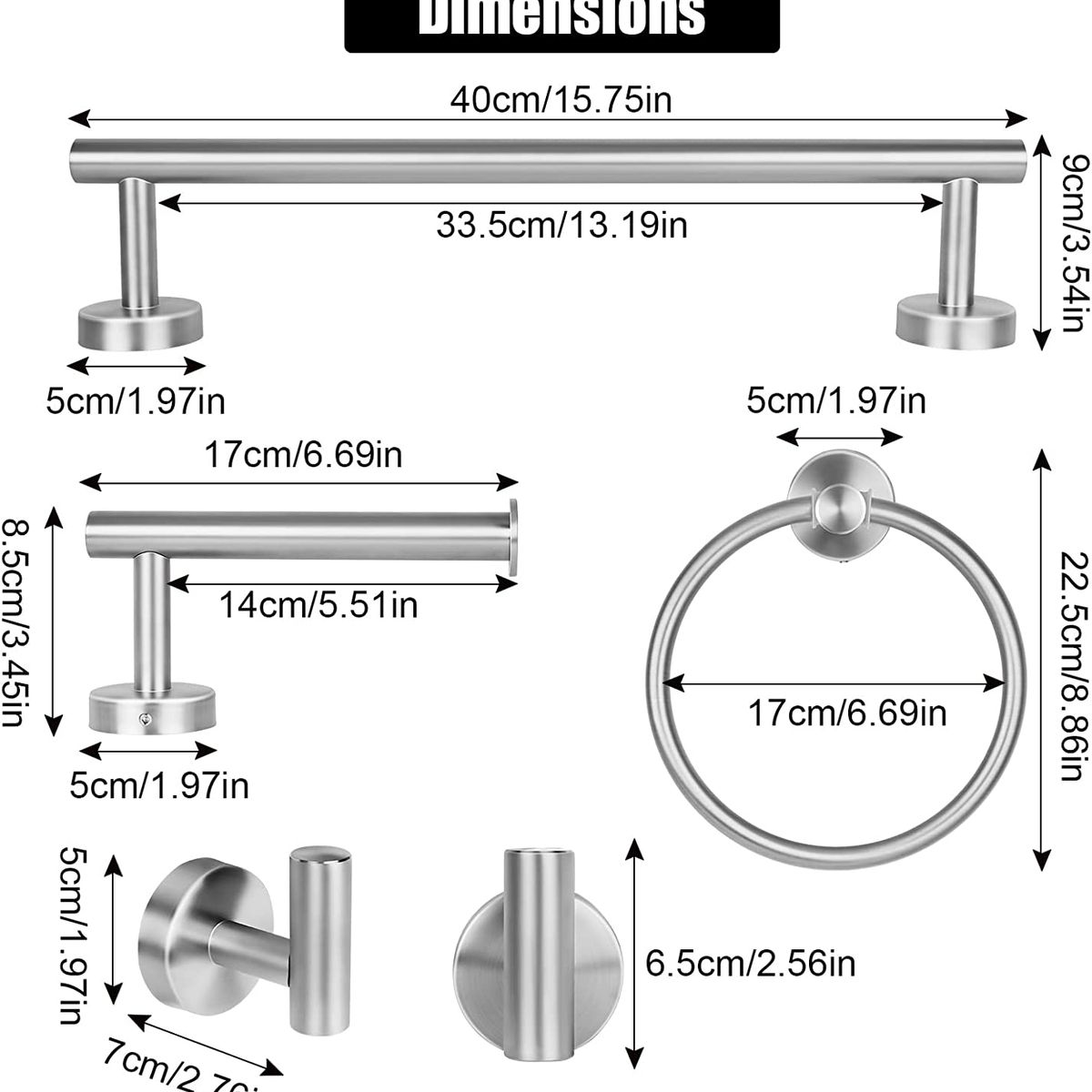 GENERICO - Set Accesorios Para Baño X 5 Piezas Acero Inoxidable