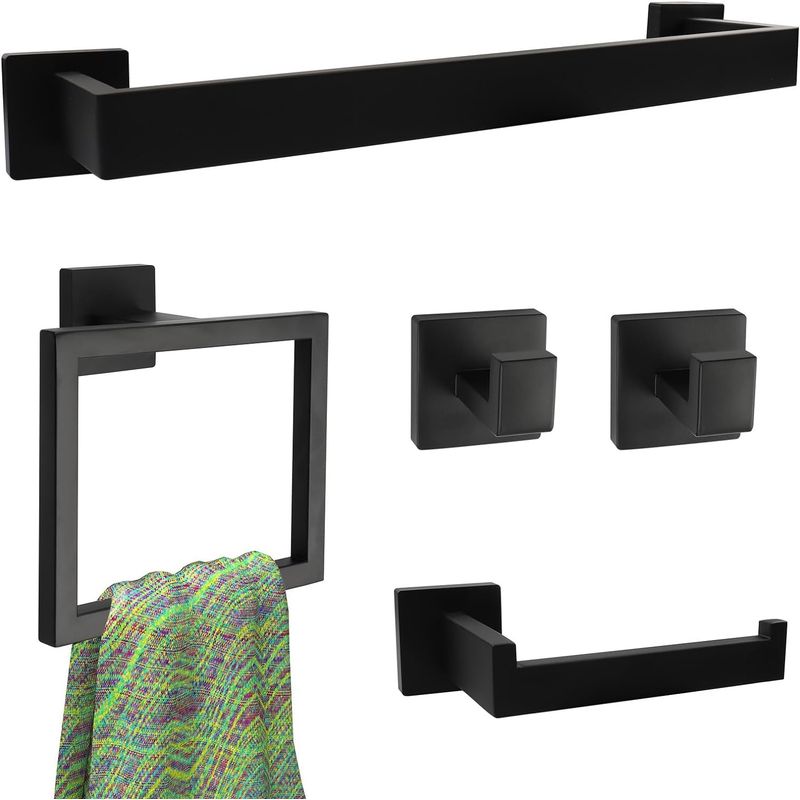 GENERICO - Set Accesorios Para Baño X 5 Piezas Cuadrado Acero Inoxidable