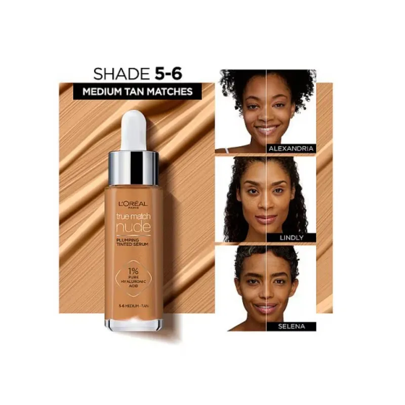 LOREAL PARIS - Base True Match Nude Hyaluronic LOréal Paris Tinted Serum - Tono 5-6 Medium-Tan